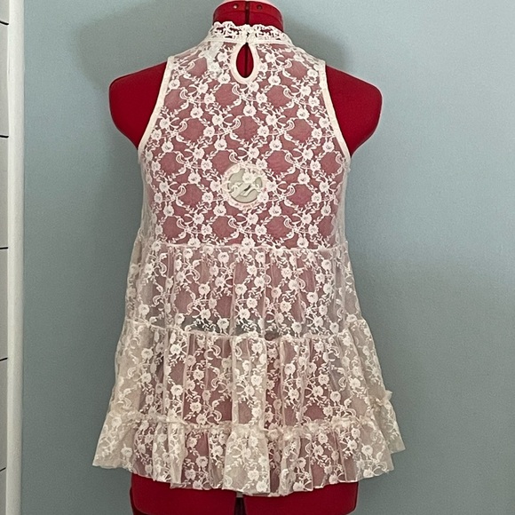 Knit Works Sleeveless Sheer Ivory Lace Boho Top Sz XL - Picture 4 of 8